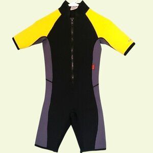 Youth Short Sleeve Neoprene Wetsuit Front Zip Black/Yellow Safe Water Sports
